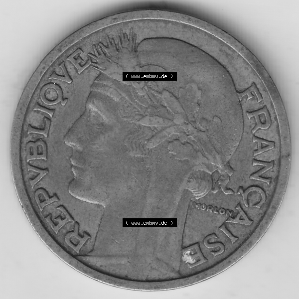 Grau bzw. s/w Münze Frankreich Umlaufmünzen Sammlung in PNG 1931-1941, 2 Franken 1932-2 LIBERTE EGALITE FRATERNITE (1) - Digitales Münzen-Bildmaterial einer französischen Francs Münze... Sammlung Graustufen