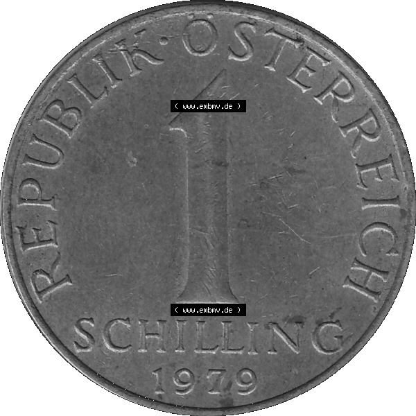 Grau bzw. s/w Alte Münzen Österreich 1 / Ein Schilling 1959-2001, 1 Schilling 1979-04. Vorderseite der alten österreichischen 1 / Ein Schilling Münze Edelweiß aus dem Zeitraum... Sammlung Graustufen