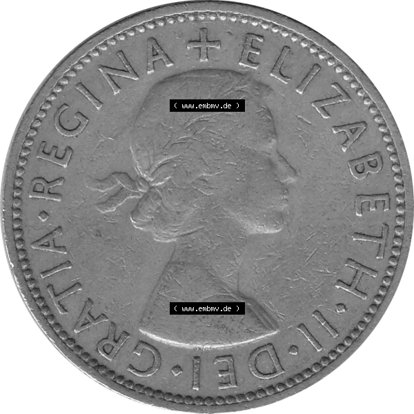 Grau bzw. s/w Münzen Großbritannien Umlaufmünzen Sammlung in PNG Großbritannien 1954-1970, 2 Schilling-Florin, Two Shillings, 1961-01 ELIZABETH II DEI GRATIA REGINA (5)... Sammlung Graustufen