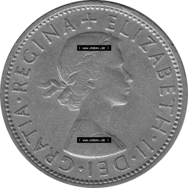 Grau bzw. s/w Münzen Großbritannien Umlaufmünzen Sammlung in PNG Großbritannien 1954-1970, 2 Schilling-Florin, Two Shillings, 1965-01 ELIZABETH II DEI GRATIA REGINA (5)... Sammlung Graustufen
