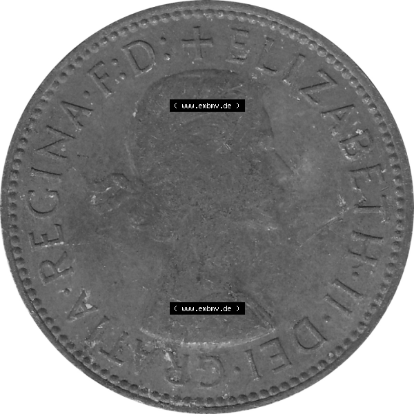 Grau bzw. s/w Münzen Großbritannien Umlaufmünzen Sammlung in PNG Großbritannien 1954-1970, Half Penny, Halber Pence 1967-01, Elisabeth II. (5) - Digitales Münzen-Bildmaterial... Sammlung Graustufen