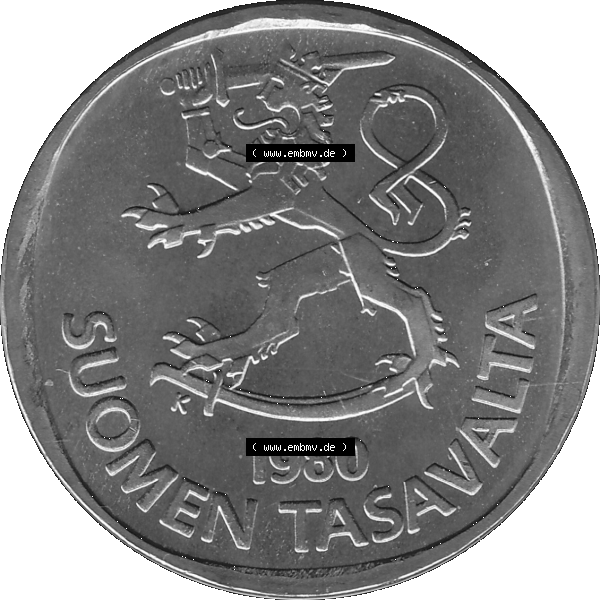 Grau bzw. s/w Alte Münzen KMS Finnland, Kursmünzensatz 1980 in Stempelglanz als digitales Computerbild in transparenten PNG 1969-1993, 1 Markka, Eine finnische Mark 1980-01, SUOMEN... Sammlung Graustufen