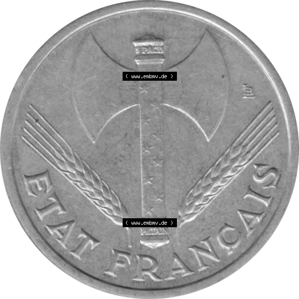 Grau bzw. s/w Münze Frankreich Umlaufmünzen Sammlung in PNG 1942-1944, 1 Franc, Franken 1943-01 (6) - Digitales Münzen-Bildmaterial einer französischen Francs Münze aus... Sammlung Graustufen