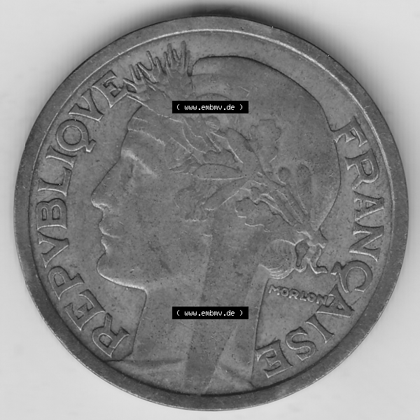 Grau bzw. s/w Münze Frankreich Umlaufmünzen Sammlung in PNG 1931-1941, 2 Franken 1936-1 LIBERTE EGALITE FRATERNITE (1) - Digitales Münzen-Bildmaterial einer französischen Francs Münze... Sammlung Graustufen
