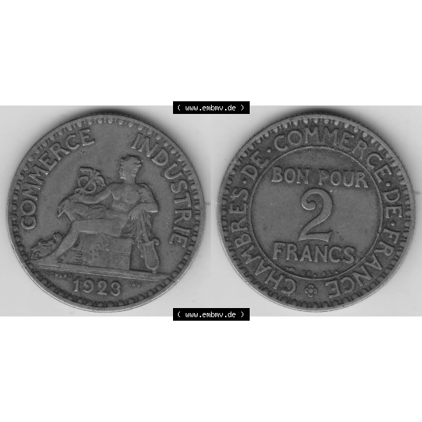 Grau bzw. s/w Münze Frankreich Umlaufmünzen Sammlung in PNG 1920-1927, 2 Francs - Franken 1923 (3) - Digitales Münzen-Bildmaterial einer französischen Francs Münze aus Frankreich... Sammlung Graustufen