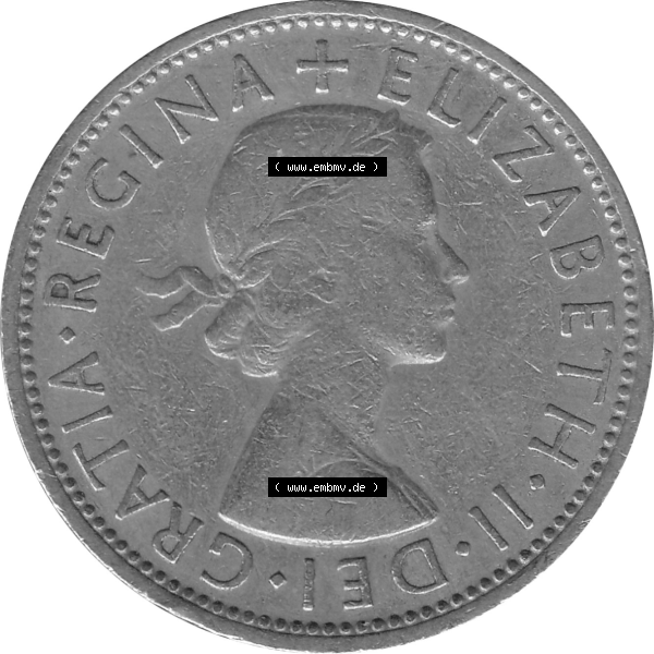 Grau bzw. s/w Münzen Großbritannien Umlaufmünzen Sammlung in PNG Großbritannien 1954-1970, 2 Schilling-Florin, Two Shillings, 1960-01 ELIZABETH II DEI GRATIA REGINA (5)... Sammlung Graustufen