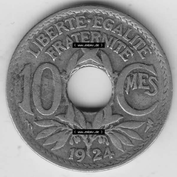 Grau bzw. s/w Münze Frankreich Umlaufmünzen Sammlung in PNG 1917-1938, 10 Centimes, 10 CMES EGALITÉ FRATERNITÉ LIBERTÉ 1924-1 (2) - Digitales Münzen-Bildmaterial... Sammlung Graustufen