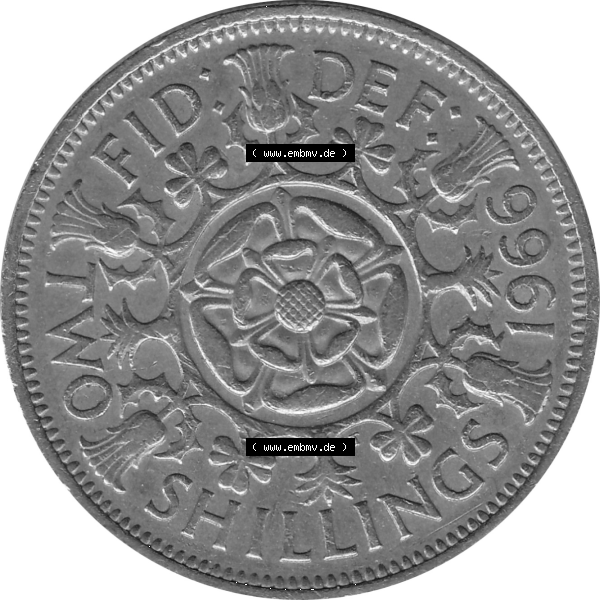 Grau bzw. s/w Münzen Großbritannien Umlaufmünzen Sammlung in PNG Großbritannien 1954-1970, 2 Schilling-Florin, Two Shillings, 1966-04 ELIZABETH II DEI GRATIA REGINA (6)... Sammlung Graustufen