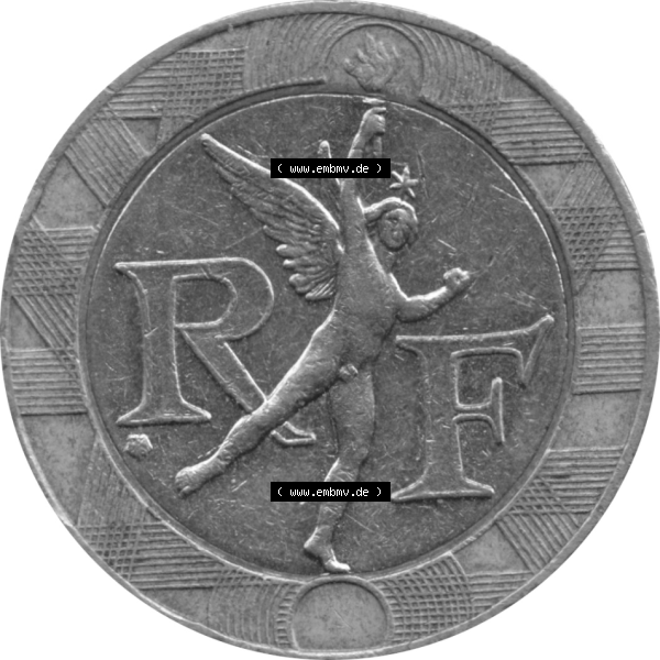 Grau bzw. s/w Münze Frankreich Umlaufmünzen Sammlung in PNG 1991-1991, 10 Francs-01 1991-01 (6) - Digitales Münzen-Bildmaterial einer französischen Francs Münze aus Frankreich... Sammlung Graustufen