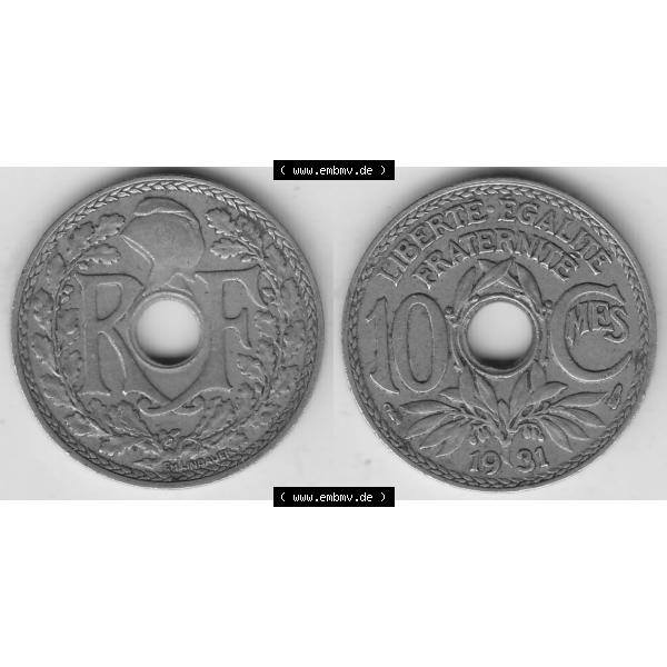 Grau bzw. s/w Münze Frankreich Umlaufmünzen Sammlung in PNG 1917-1938, 10 Centimes, 10 CMES EGALITÉ FRATERNITÉ LIBERTÉ 1931-1 (3) - Digitales Münzen-Bildmaterial... Sammlung Graustufen