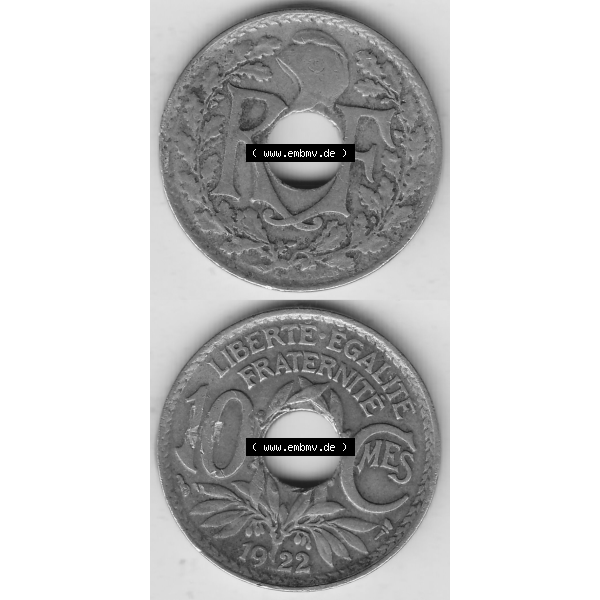 Grau bzw. s/w Münze Frankreich Umlaufmünzen Sammlung in PNG 1917-1938, 10 Centimes, 10 CMES EGALITÉ FRATERNITÉ LIBERTÉ 1922-2 (4) - Digitales Münzen-Bildmaterial... Sammlung Graustufen