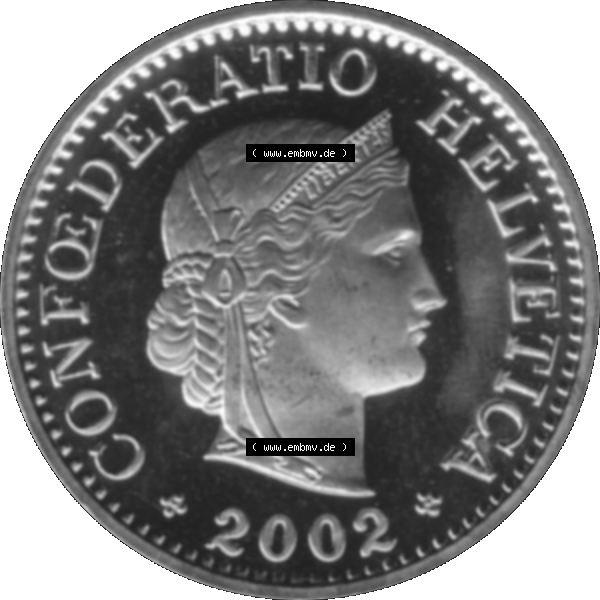 Grau bzw. s/w Alte Münze KMS Schweiz in original Farbgebung vom Scanner transparenten PNG 1940-2018, 10 Rappen 2002. Vorderseite der Schweizer Münze, zum katalogisieren und verwalten im... Sammlung Graustufen