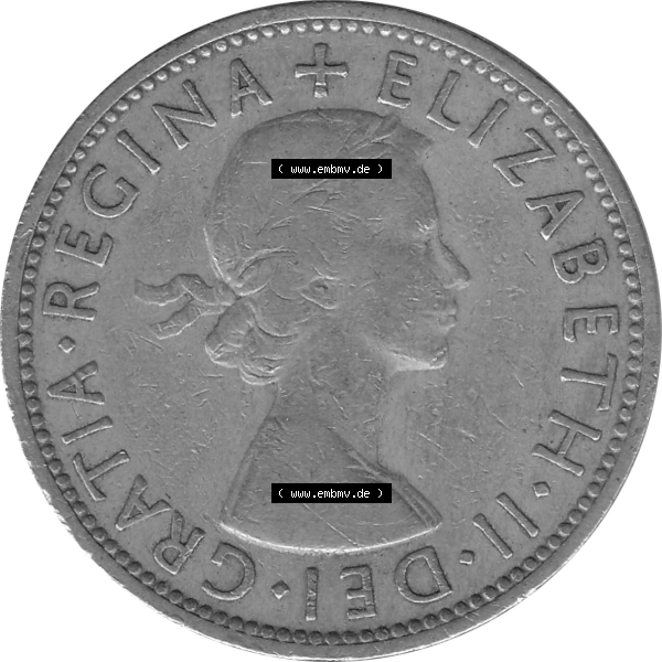 Grau bzw. s/w Münzen Großbritannien Umlaufmünzen Sammlung in PNG Großbritannien 1954-1970, 2 Schilling-Florin, Two Shillings, 1954-01 ELIZABETH II DEI GRATIA REGINA (5)... Sammlung Graustufen