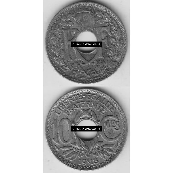 Grau bzw. s/w Münze Frankreich Umlaufmünzen Sammlung in PNG 1917-1938, 10 Centimes, 10 CMES EGALITÉ FRATERNITÉ LIBERTÉ 1918-2 (4) - Digitales Münzen-Bildmaterial... Sammlung Graustufen