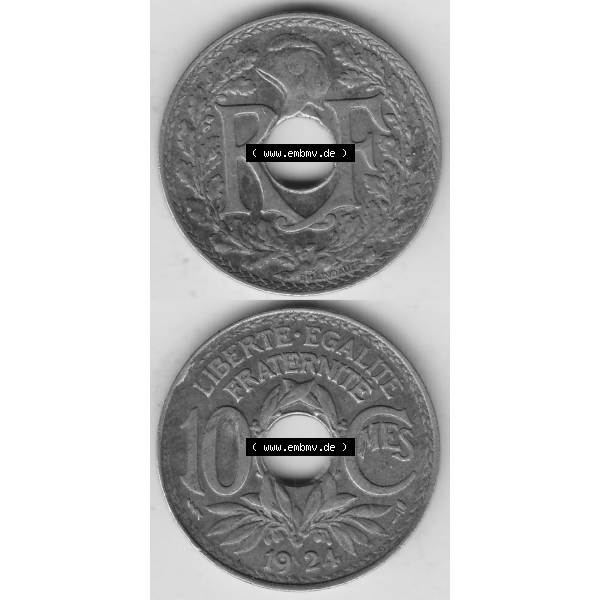Grau bzw. s/w Münze Frankreich Umlaufmünzen Sammlung in PNG 1917-1938, 10 Centimes, 10 CMES EGALITÉ FRATERNITÉ LIBERTÉ 1924-2 (4) - Digitales Münzen-Bildmaterial... Sammlung Graustufen
