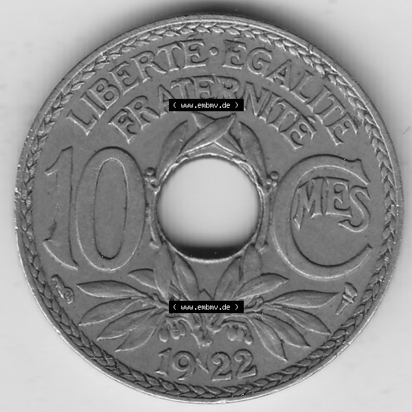 Grau bzw. s/w Münze Frankreich Umlaufmünzen Sammlung in PNG 1917-1938, 10 Centimes, RF - Frankreich 10 CMES EGALITÉ FRATERNITÉ LIBERTÉ 1922-1 (2) - Digitales Münzen-Bildmaterial... Sammlung Graustufen