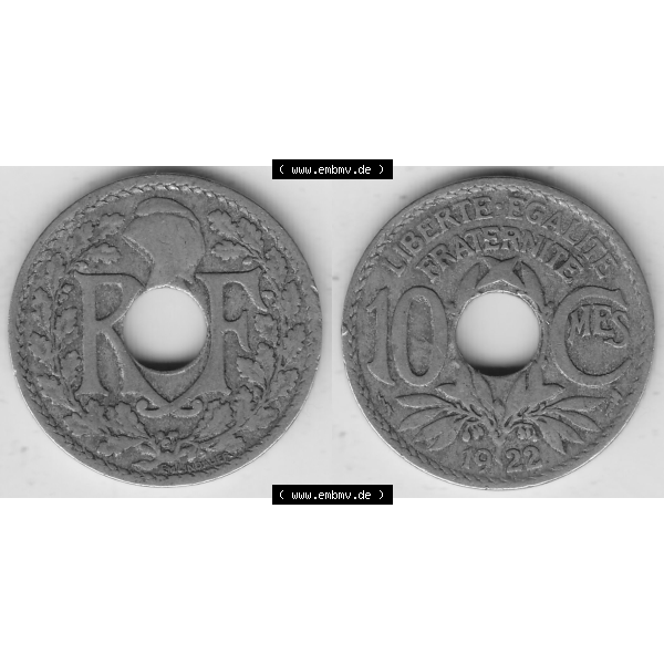 Grau bzw. s/w Münze Frankreich Umlaufmünzen Sammlung in PNG 1917-1938, 10 Centimes, 10 CMES EGALITÉ FRATERNITÉ LIBERTÉ 1922-1 (3) - Digitales Münzen-Bildmaterial... Sammlung Graustufen