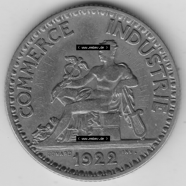 Grau bzw. s/w Münze Frankreich Umlaufmünzen Sammlung in PNG 1920-1927, 2 Francs - Franken 1922-1 (1) - Digitales Münzen-Bildmaterial einer französischen Francs Münze aus Frankreich... Sammlung Graustufen
