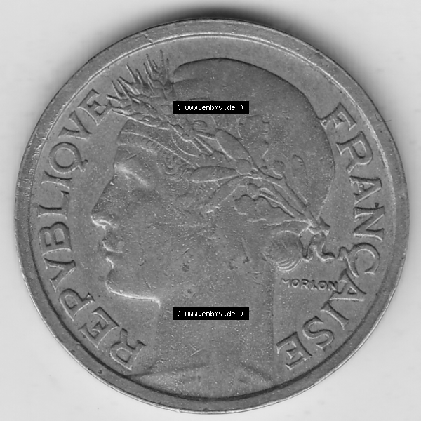 Grau bzw. s/w Münze Frankreich Umlaufmünzen Sammlung in PNG 1931-1941, 1 Franken, 1 Franc, 1939-1 LIBERTE EGALITE FRATERNITE (1) - Digitales Münzen-Bildmaterial einer französischen... Sammlung Graustufen