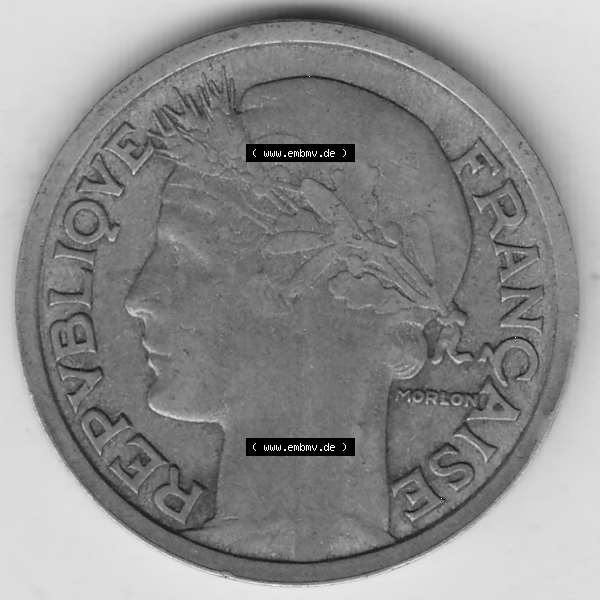 Grau bzw. s/w Münze Frankreich Umlaufmünzen Sammlung in PNG 1931-1941, 1 Franken, 1 Franc, 1934-1 LIBERTE EGALITE FRATERNITE (1) - Digitales Münzen-Bildmaterial einer französischen... Sammlung Graustufen