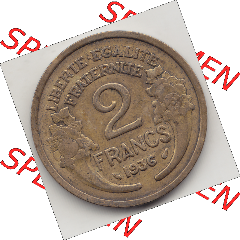 Münze Frankreich Umlaufmünzen Sammlung in PNG 1931-1941, 2 Franken 1936-1 LIBERTE EGALITE FRATERNITE (2) - Digitales Münzen-Bildmaterial einer französischen Francs Münze... Sammlung