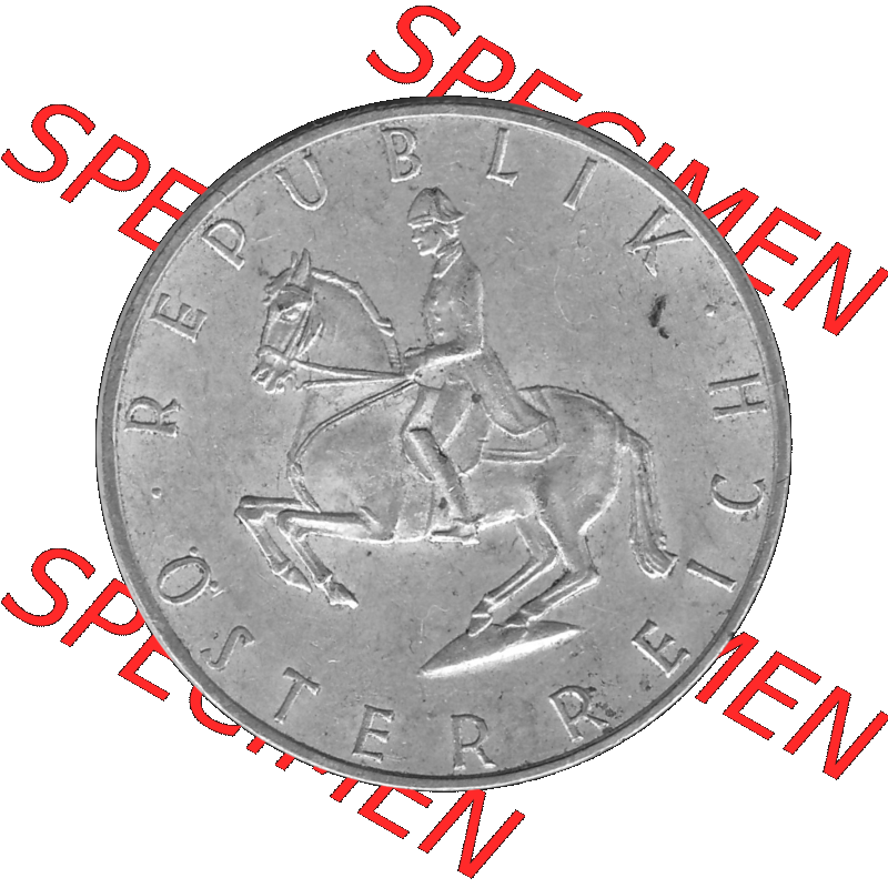 Alte Münze 5 / Fünf Schilling Österreich in s/w Schwarzweiß bzw. Graustufen Farbgebung von Scanner transparenten PNG 1960-1968, 5 Fünf Schilling 1965-01,... Sammlung