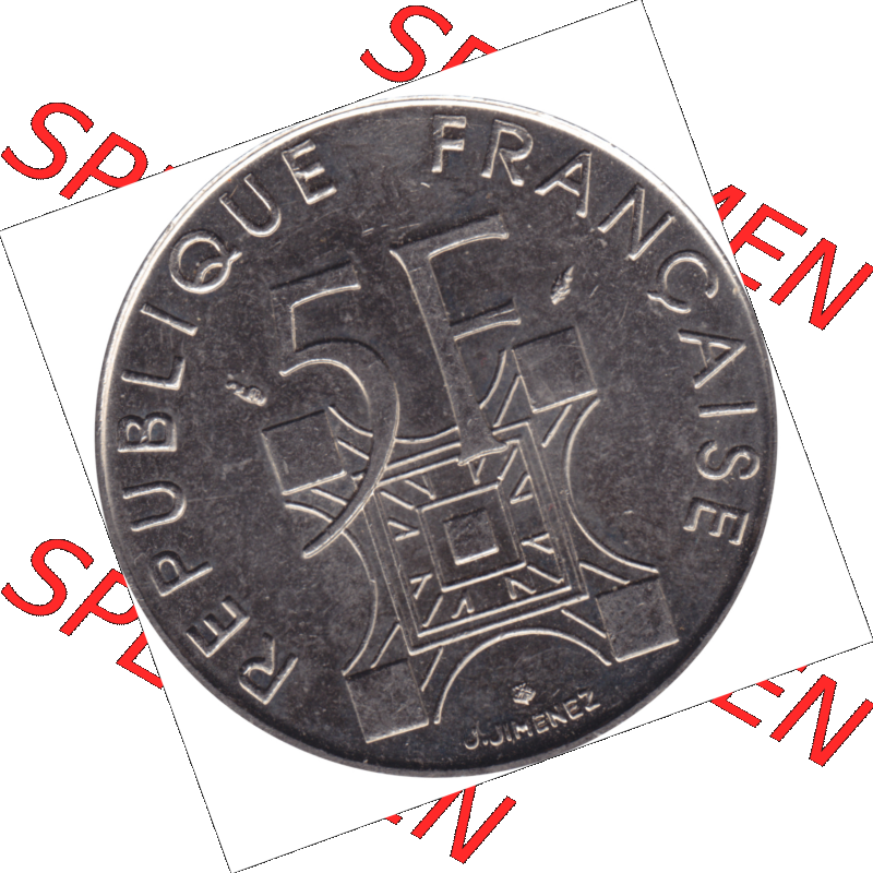 Münze Frankreich Umlaufmünzen Sammlung in PNG 1989-1989, 5 Francs Franken Eiffelturm 1989-01 (5) - Digitales Münzen-Bildmaterial einer französischen Francs Münze... Sammlung