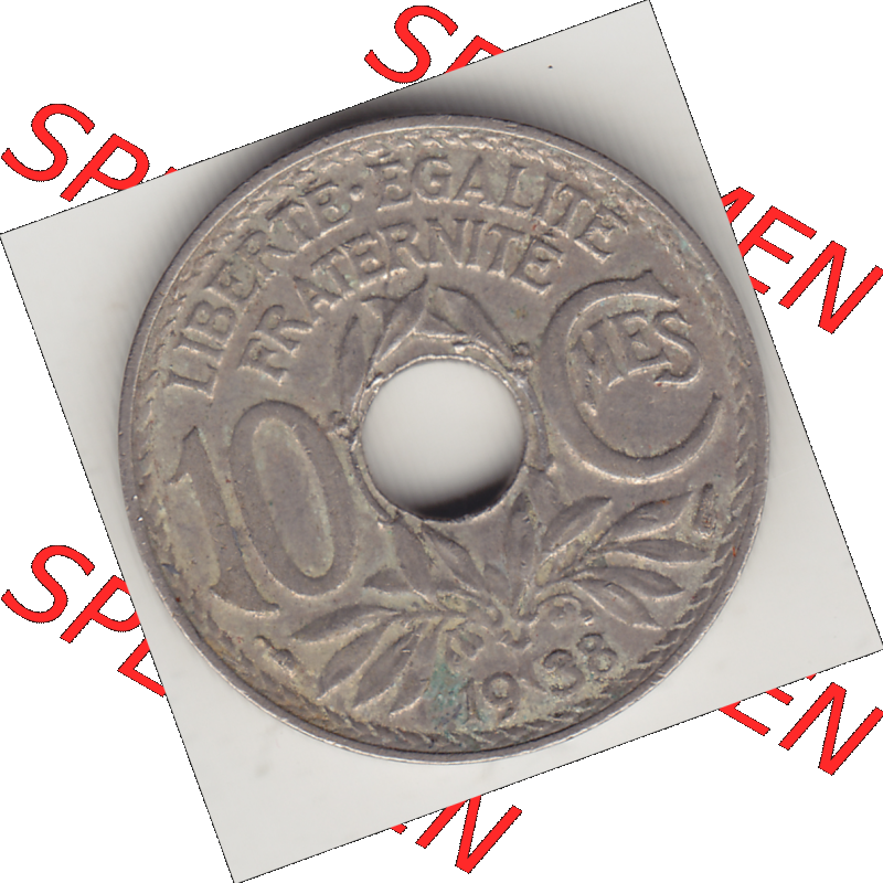 Münze Frankreich Umlaufmünzen Sammlung in PNG 1917-1938, 10 Centimes - Cmes 1938-2 (2) - Digitales Münzen-Bildmaterial einer französischen Francs Münze aus Frankreich... Sammlung