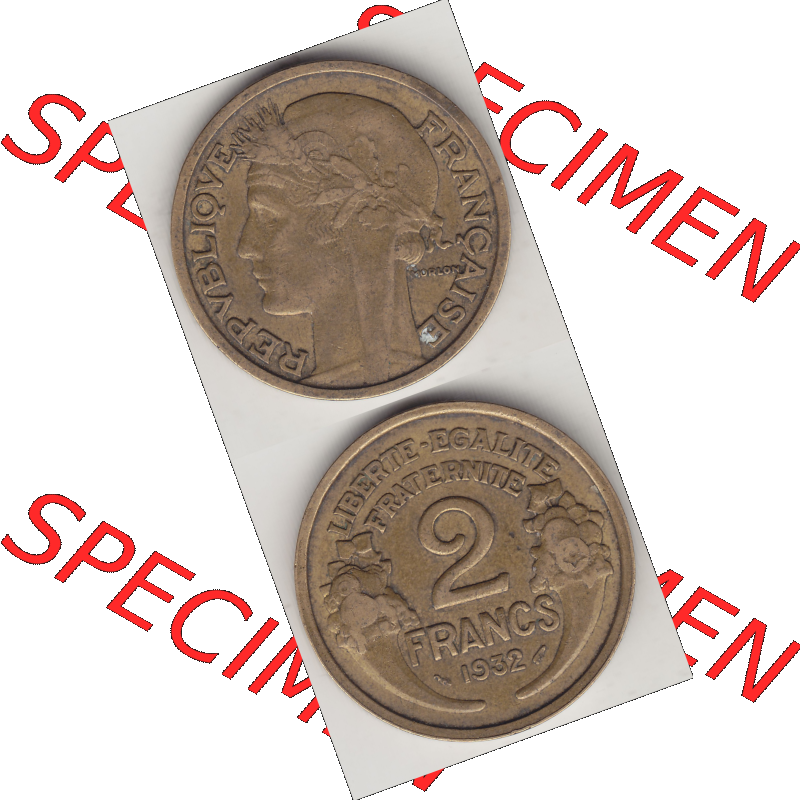 Münze Frankreich Umlaufmünzen Sammlung in PNG 1931-1941, 2 Franken 1932-2 LIBERTE EGALITE FRATERNITE (4) - Digitales Münzen-Bildmaterial einer französischen Francs Münze... Sammlung