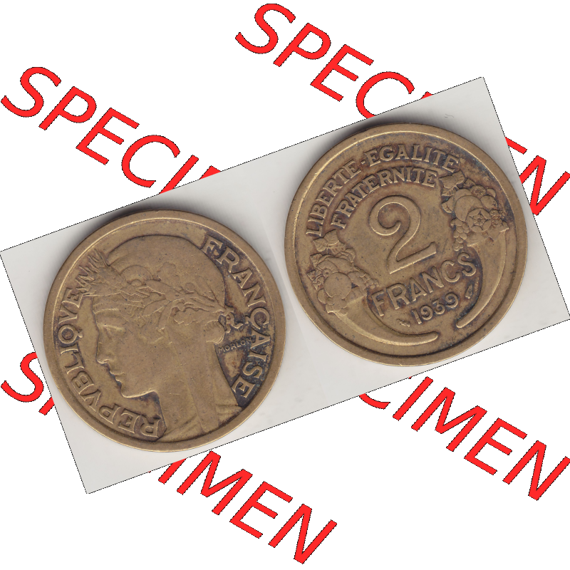 Münze Frankreich Umlaufmünzen Sammlung in PNG 1931-1941, 2 Franken 1939-1 LIBERTE EGALITE FRATERNITE (3) - Digitales Münzen-Bildmaterial einer französischen Francs Münze... Sammlung