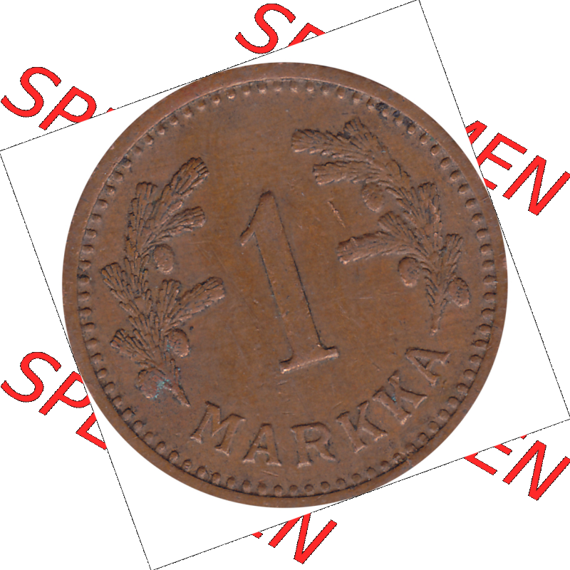 Münze Finnland / SUOMI Umlaufmünzen Sammlung in PNG 1940-1951, 1 finnische Mark, Markka, Kupfer 1942-1 (6) - Digital Münzen-Bildmaterial einer Münze... Sammlung