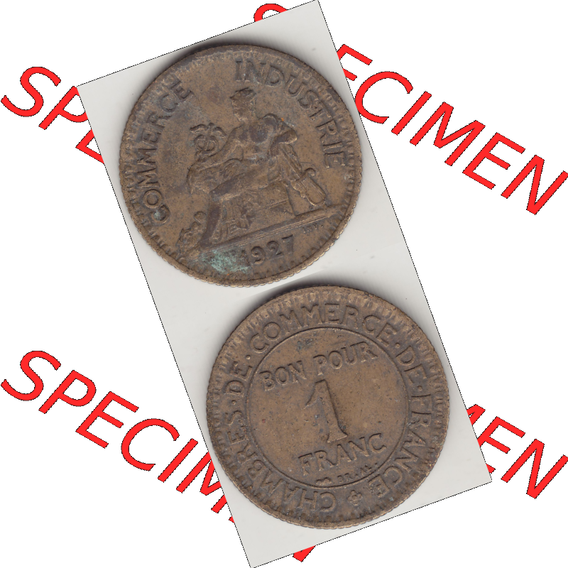 Münze Frankreich Umlaufmünzen Sammlung in PNG 1920-1927, 1 Franken BON POUR 1 FRANC 1927 (4) - Digitales Münzen-Bildmaterial einer französischen Francs Münze aus... Sammlung