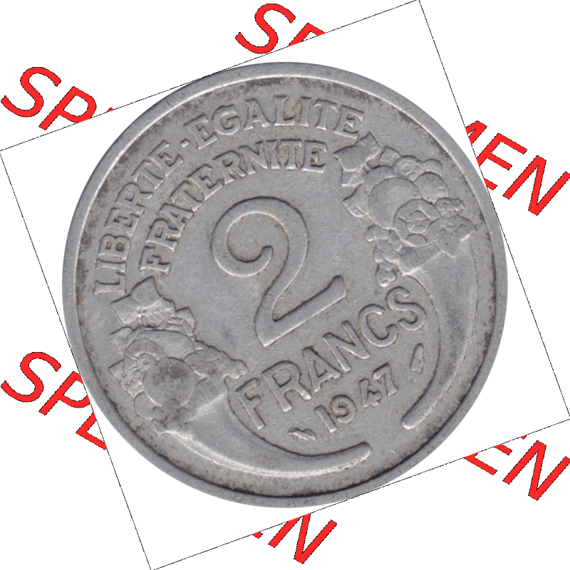Münze Frankreich Umlaufmünzen Sammlung in PNG 1941-1959, 2 Francs, Franken 1947-01 (5) - Digitales Münzen-Bildmaterial einer französischen Francs Münze aus... Sammlung
