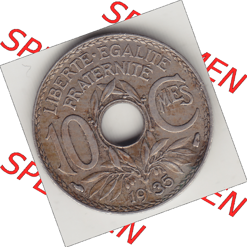 Münze Frankreich Umlaufmünzen Sammlung in PNG 1917-1938, 10 Centimes - Cmes 1935-1 (2) - Digitales Münzen-Bildmaterial einer französischen Francs Münze aus Frankreich... Sammlung
