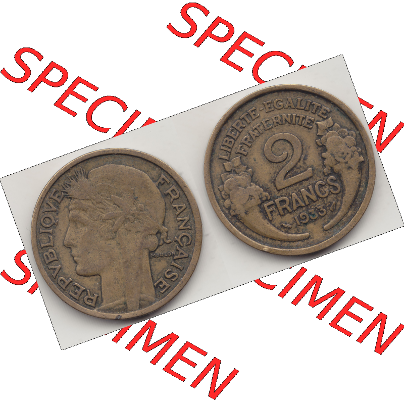 Münze Frankreich Umlaufmünzen Sammlung in PNG 1931-1941, 2 Franken 1933-1 LIBERTE EGALITE FRATERNITE (3) - Digitales Münzen-Bildmaterial einer französischen Francs Münze... Sammlung