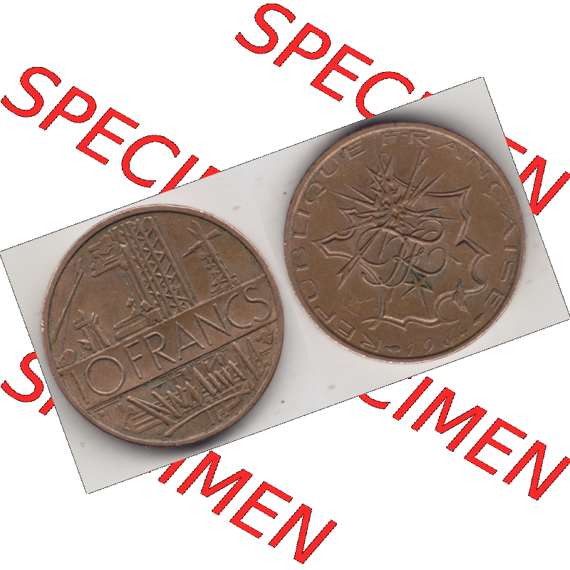 Münze Frankreich Umlaufmünzen Sammlung in PNG 1974-1987, 10 Franken-Francs 1984 (3) - Digitales Münzen-Bildmaterial einer französischen Francs Münze aus Frankreich... Sammlung