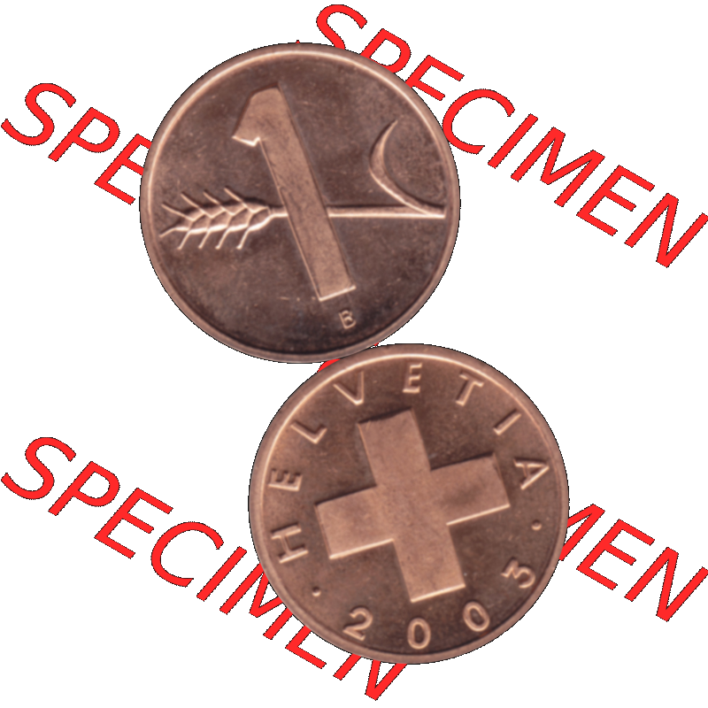 Alte Münze KMS Schweiz in original Farbgebung vom Scanner transparenten PNG 1948-2006, 1 Rappen 2003. Erst die Rückseite Oben und dann die Vorderseite unten der Münze Umlaufmünze... Sammlung