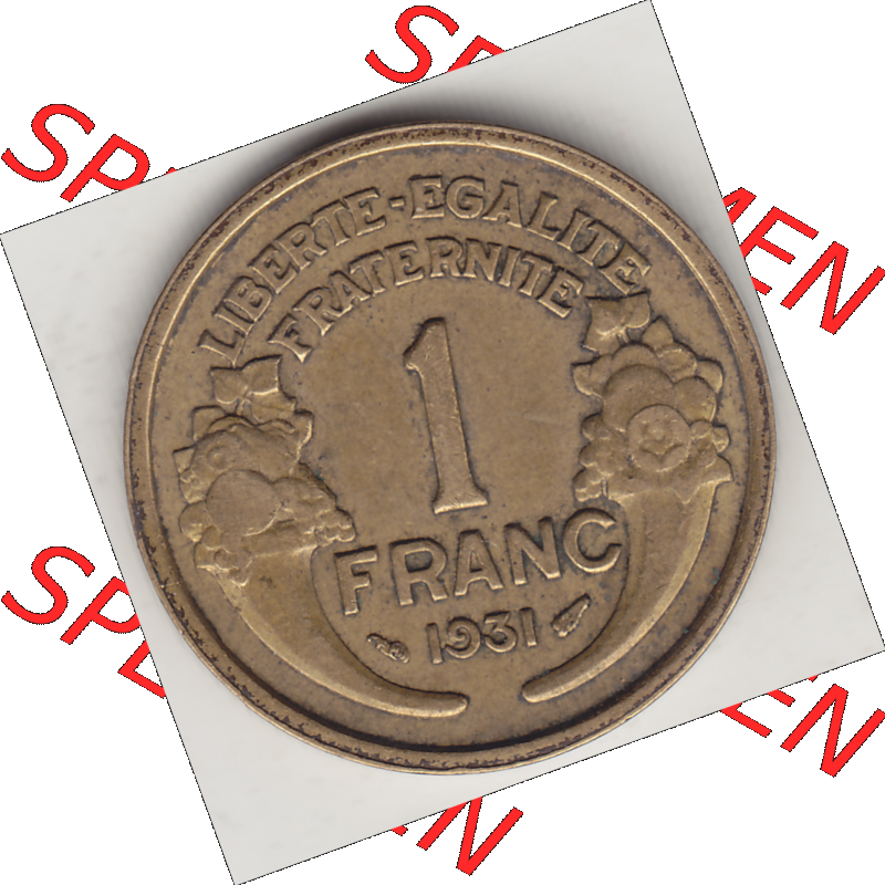 Münze Frankreich Umlaufmünzen Sammlung in PNG 1931-1941, 1 Franken, 1 Franc, 1931-1 LIBERTE EGALITE FRATERNITE (2) - Digitales Münzen-Bildmaterial einer französischen... Sammlung