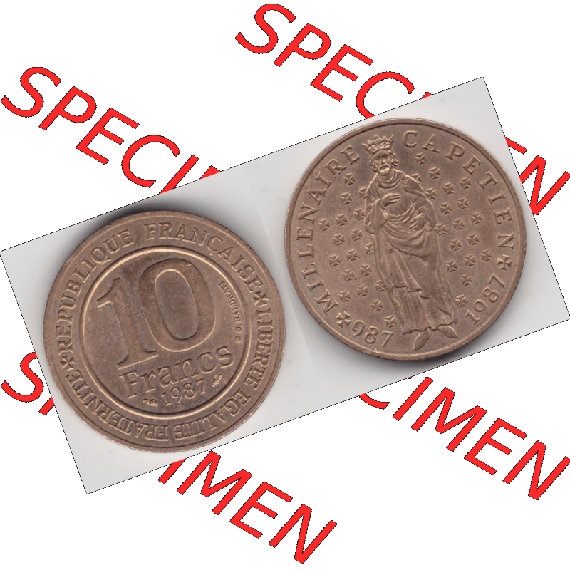 Münze Frankreich Umlaufmünzen Sammlung in PNG 1987-1987, 10 Francs 1000 Jahre König Hugo Capet erster König von Frankreich (3) - Digitales Münzen-Bildmaterial einer... Sammlung