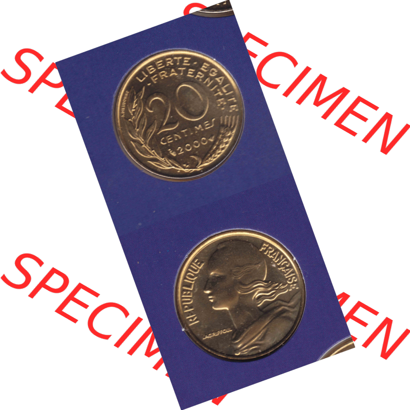 Münze Frankreich Umlaufmünzen Sammlung in PNG 2000, 20 Centimes (4) - Digitales Münzen-Bildmaterial einer französischen Francs Münze aus Frankreich in farbige mit... Sammlung
