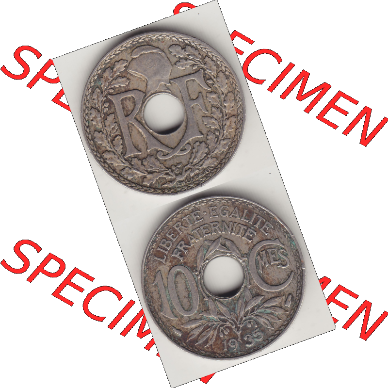 Münze Frankreich Umlaufmünzen Sammlung in PNG 1917-1938, 10 Centimes - Cmes 1935-4 (4) - Digitales Münzen-Bildmaterial einer französischen Francs Münze aus Frankreich... Sammlung