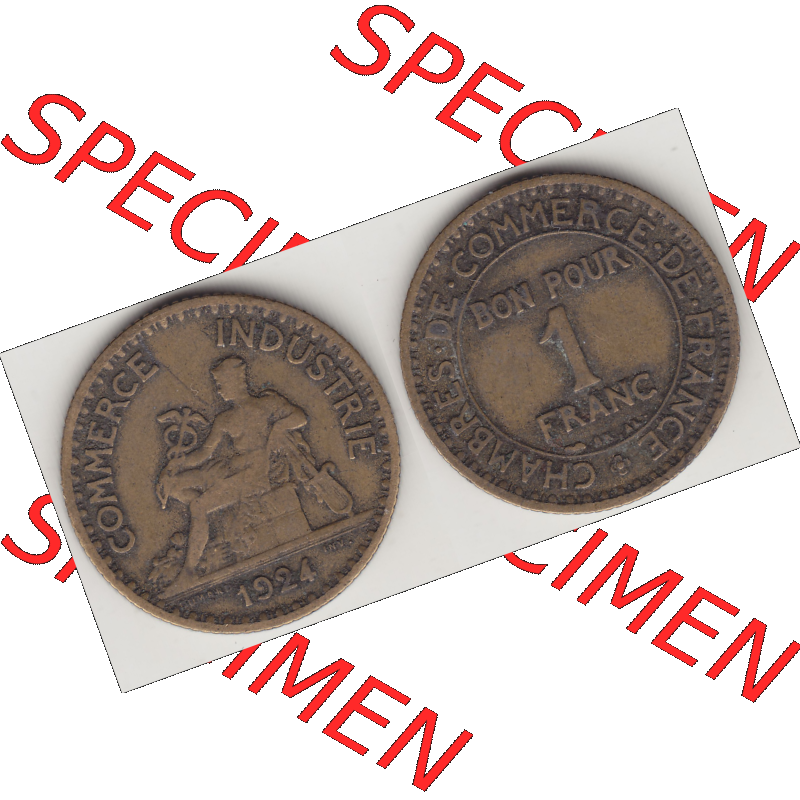 Münze Frankreich Umlaufmünzen Sammlung in PNG 1920-1927, 1 Franken BON POUR 1 FRANC 1924-1 (3) - Digitales Münzen-Bildmaterial einer französischen Francs Münze... Sammlung