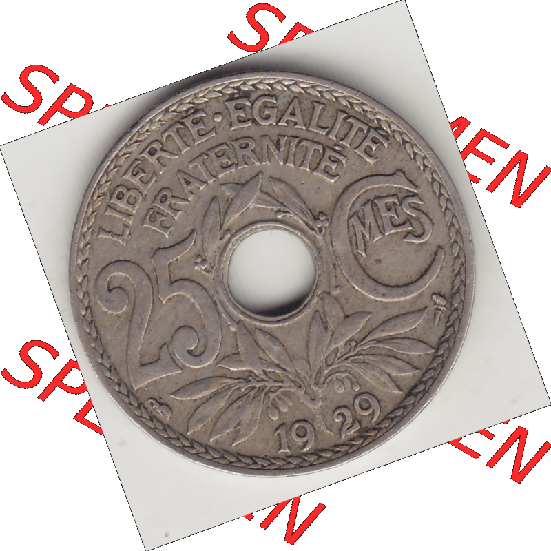 Münze Frankreich Umlaufmünzen Sammlung in PNG 1917-1937, 25 Cmes, Centimes 1929-1 LIBERTE EGALITE FRATERNITE (2) - Digitales Münzen-Bildmaterial einer französischen... Sammlung