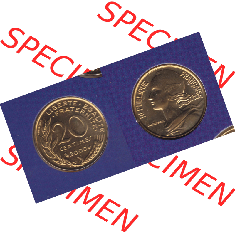 Münze Frankreich Umlaufmünzen Sammlung in PNG 2000, 20 Centimes (3) - Digitales Münzen-Bildmaterial einer französischen Francs Münze aus Frankreich in farbige mit... Sammlung