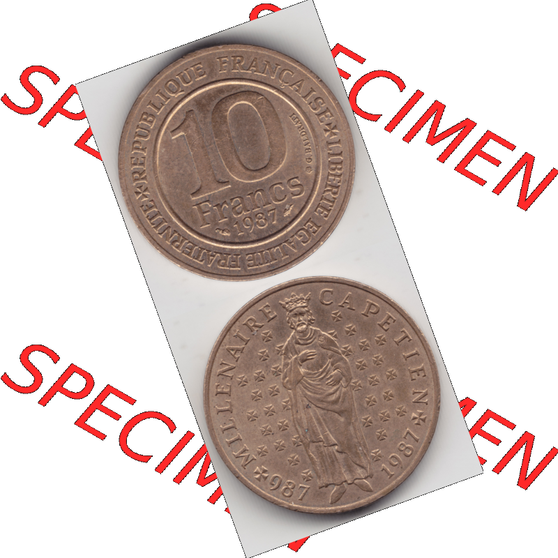 Münze Frankreich Umlaufmünzen Sammlung in PNG 1987-1987, 10 Francs 1000 Jahre König Hugo Capet erster König von Frankreich (4) - Digitales Münzen-Bildmaterial einer... Sammlung