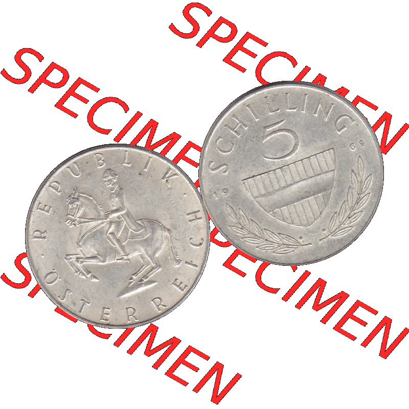 Alte Münze 5 / Fünf Schilling Österreich in original Farbgebung von Scanner transparenten PNG 1960-1968, 5 Fünf Schilling 1961-01, 5,20 Gramm 640er Silber,... Sammlung