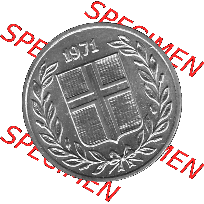 Alte Münze Island Umlaufmünze 1970-1974, 10 Aurar 1974-01, 10 Isländische Aurar Graustufen. Vorderseite in Graustufen der Münze aus Island auf einen digitalen PNG-Bild... Sammlung
