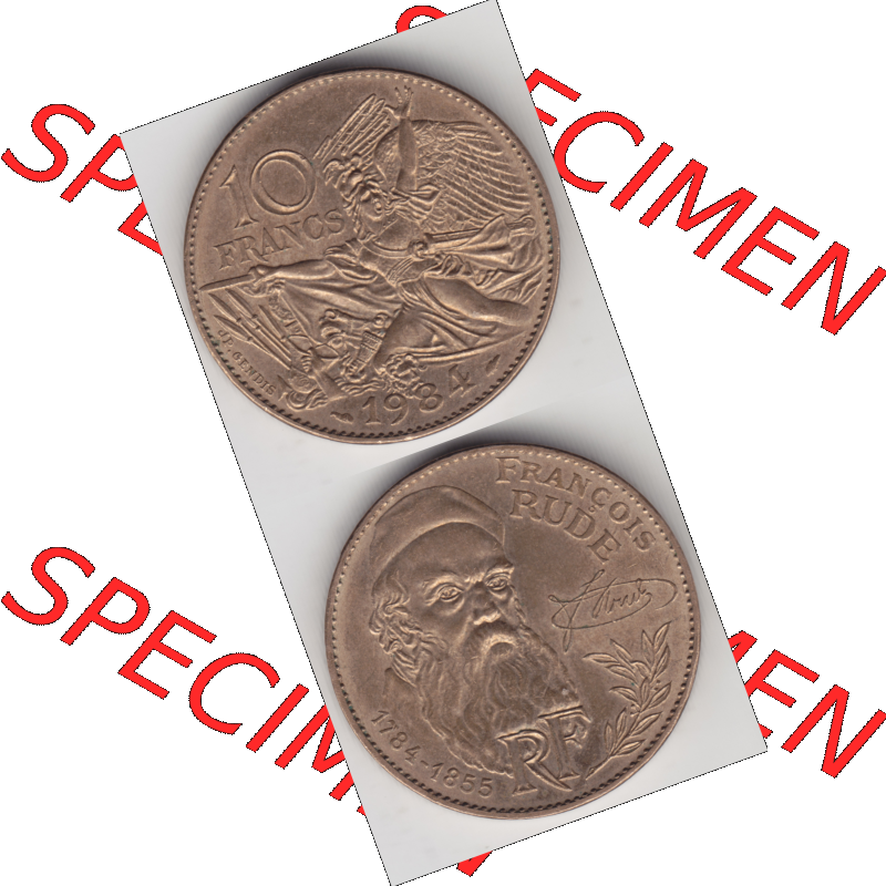 Münze Frankreich Umlaufmünzen Sammlung in PNG 1984-1984, 10 Francs Francois Rude (4) - Digitales Münzen-Bildmaterial einer französischen Francs Münze aus Frankreich... Sammlung