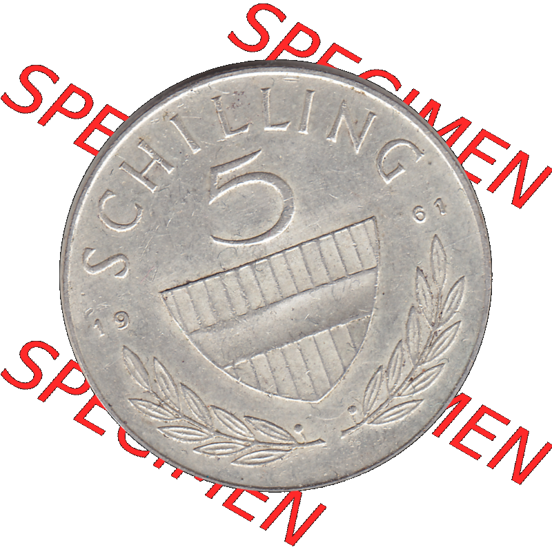 Alte Münze 5 / Fünf Schilling Österreich in original Farbgebung von Scanner transparenten PNG 1960-1968, 5 Fünf Schilling 1961-01, 5,20 Gramm 640er Silber,... Sammlung