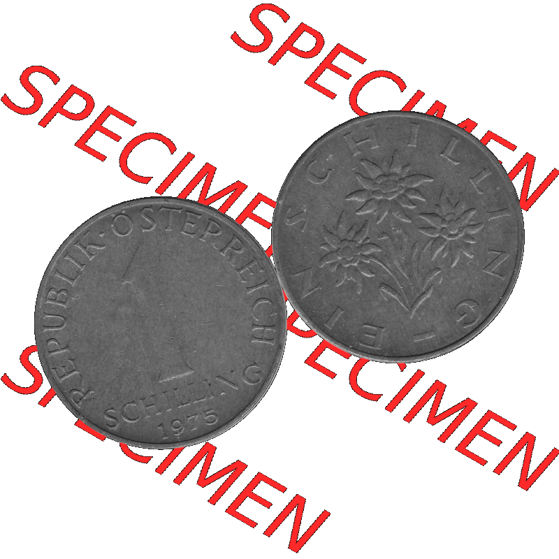 Alte Münzen Österreich 1 / Ein Schilling in Graustufen 1959-2001, 1 Schilling 1975-01 Graustufen. Vorderseite und Rückseite der Österreich Zweite Republik Ein Schilling... Sammlung